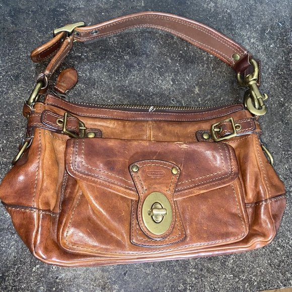 Coach Legacy Stripe Whiskey Leather Purse 11127 65th Anniversary Satin Interior